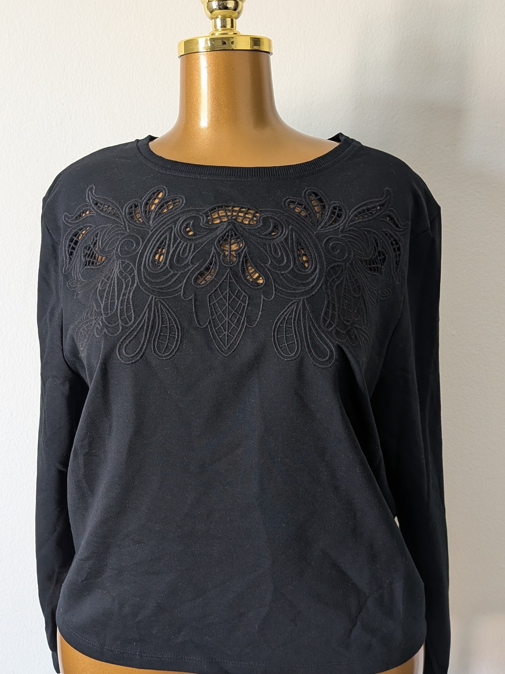A New Day Black Eyelet Embroidered French Terry Sweatshirt - Medium